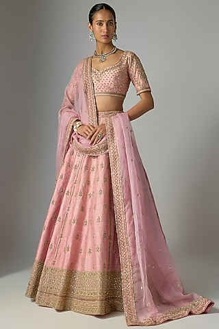 Mauve Raw Silk Lehenga Set by Kalighata
