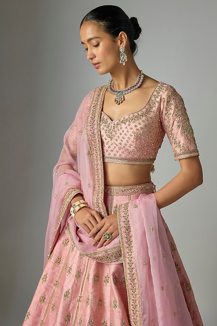 Mauve Raw Silk Bridal Lehenga Set by Kalighata at Pernia's Pop Up Shop