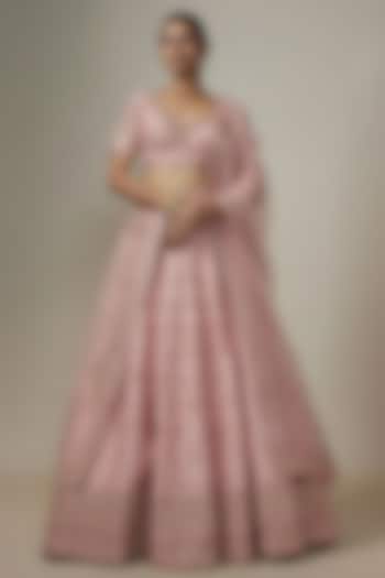 Pink Metallic Organza Hand Embroidered Bridal Lehenga Set by Kalighata at Pernia's Pop Up Shop