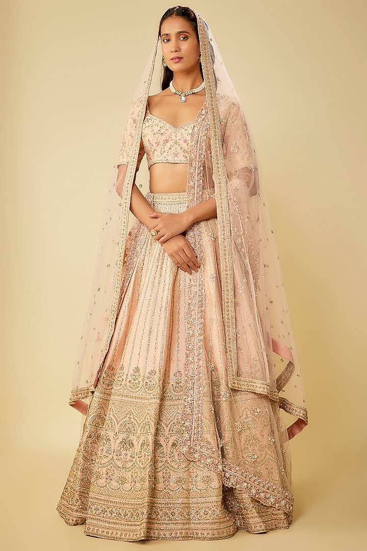 Pink Raw Silk Zardosi Embroidered Bridal Lehenga Set by Kalighata at Pernia's Pop Up Shop