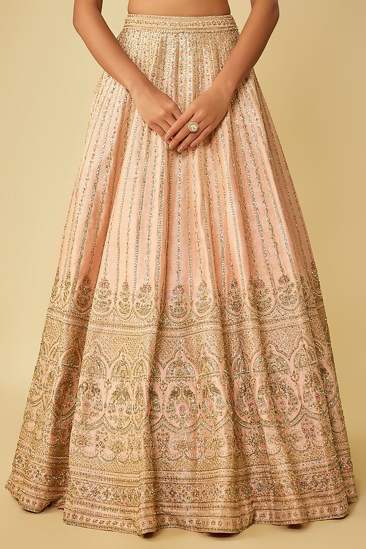 Pink Raw Silk Zardosi Embroidered Bridal Lehenga Set by Kalighata at Pernia's Pop Up Shop