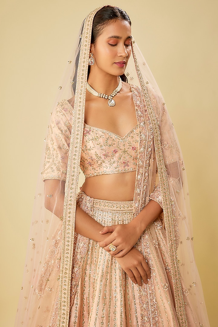 Pink Raw Silk Zardosi Embroidered Bridal Lehenga Set by Kalighata at Pernia's Pop Up Shop