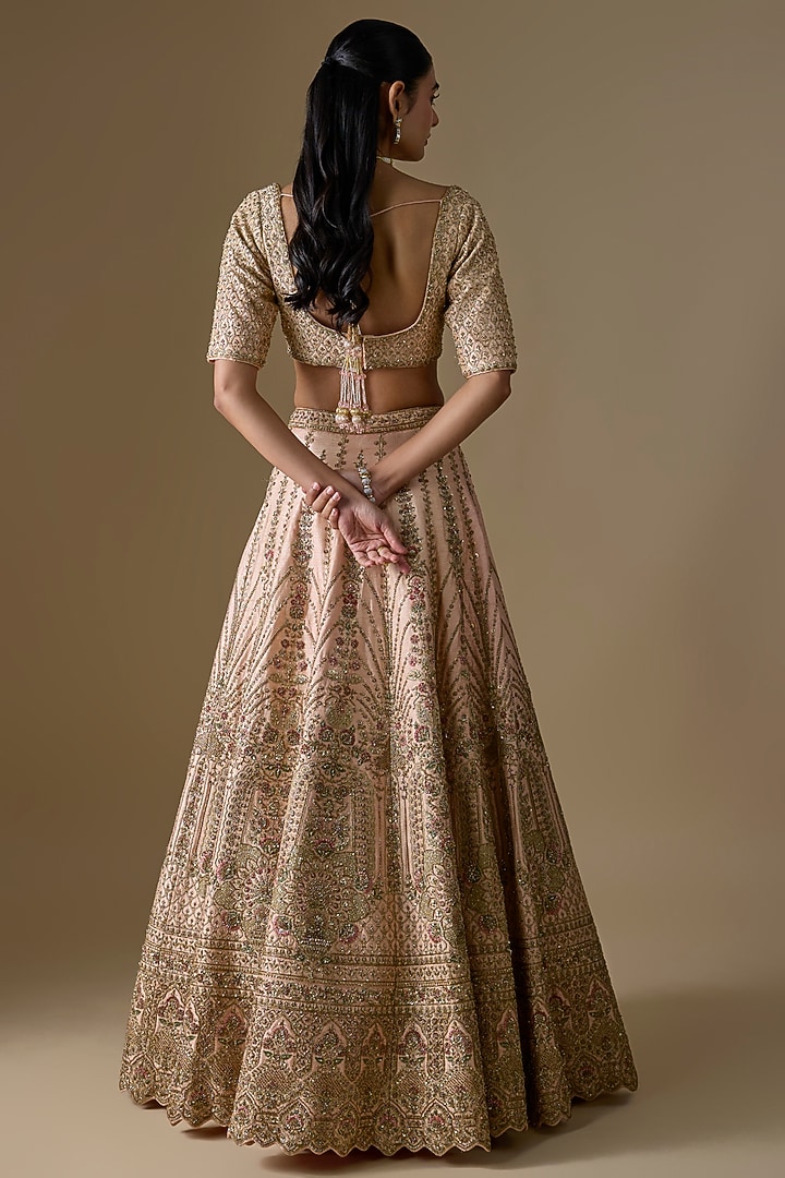 Ivory Raw Silk Zardosi Hand Embroidered Bridal Lehenga Set by Kalighata at Pernia's Pop Up Shop