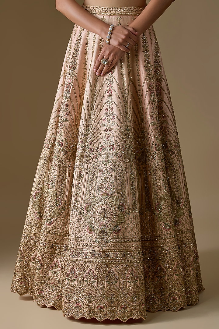 Ivory Raw Silk Zardosi Hand Embroidered Bridal Lehenga Set by Kalighata at Pernia's Pop Up Shop