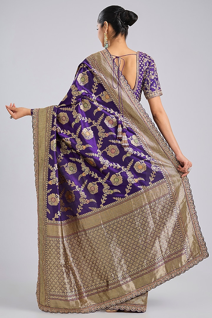 Purple Banarasi Reception Saree Set by Kalighata at Pernia's Pop Up Shop