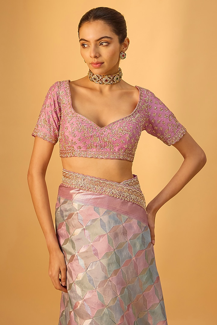 Multi-Colored Banarasi Wedding Saree Set by Kalighata at Pernia's Pop Up Shop