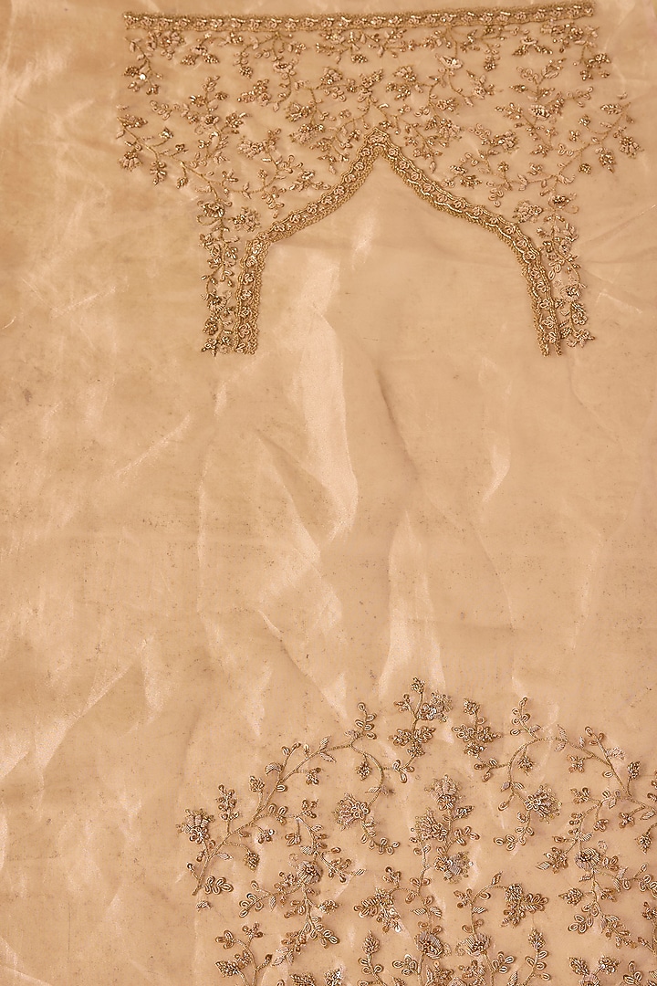 Pink Tissue Hand & Machine Embroidered Bridal Saree Set by Kalighata at Pernia's Pop Up Shop
