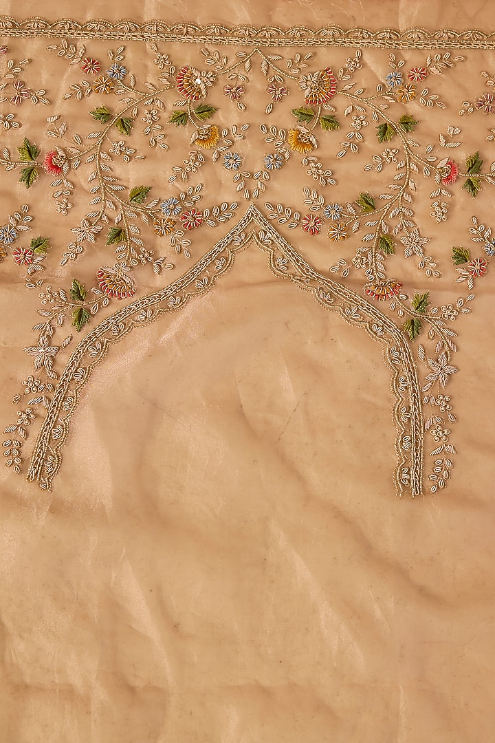 Pink Tissue Hand & Machine Embroidered Reception Saree Set by Kalighata at Pernia's Pop Up Shop