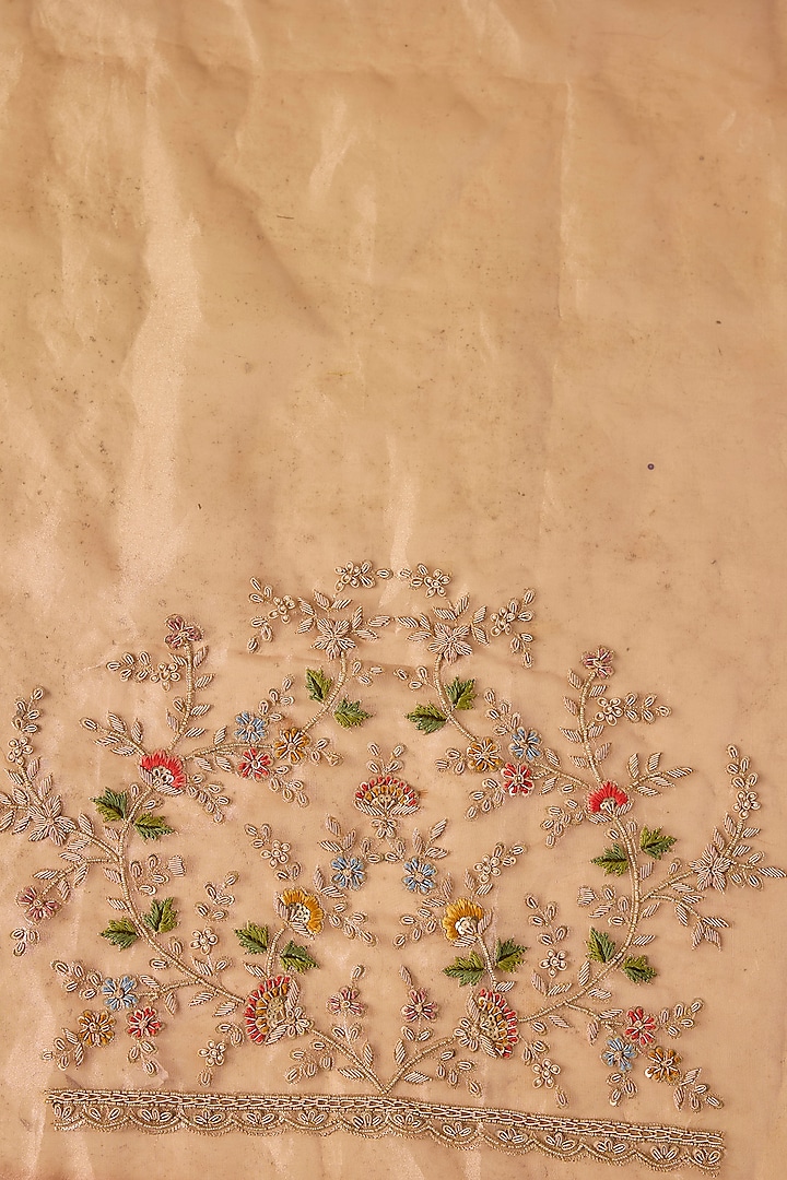 Pink Tissue Hand & Machine Embroidered Reception Saree Set by Kalighata at Pernia's Pop Up Shop