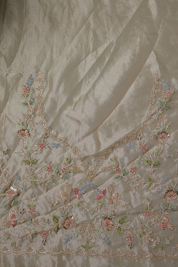 Golden Tissue Hand & Machine Embroidered Bridal Saree Set by Kalighata at Pernia's Pop Up Shop