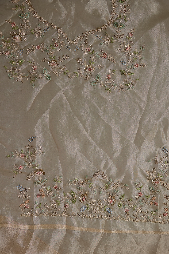 Golden Tissue Hand & Machine Embroidered Bridal Saree Set by Kalighata at Pernia's Pop Up Shop