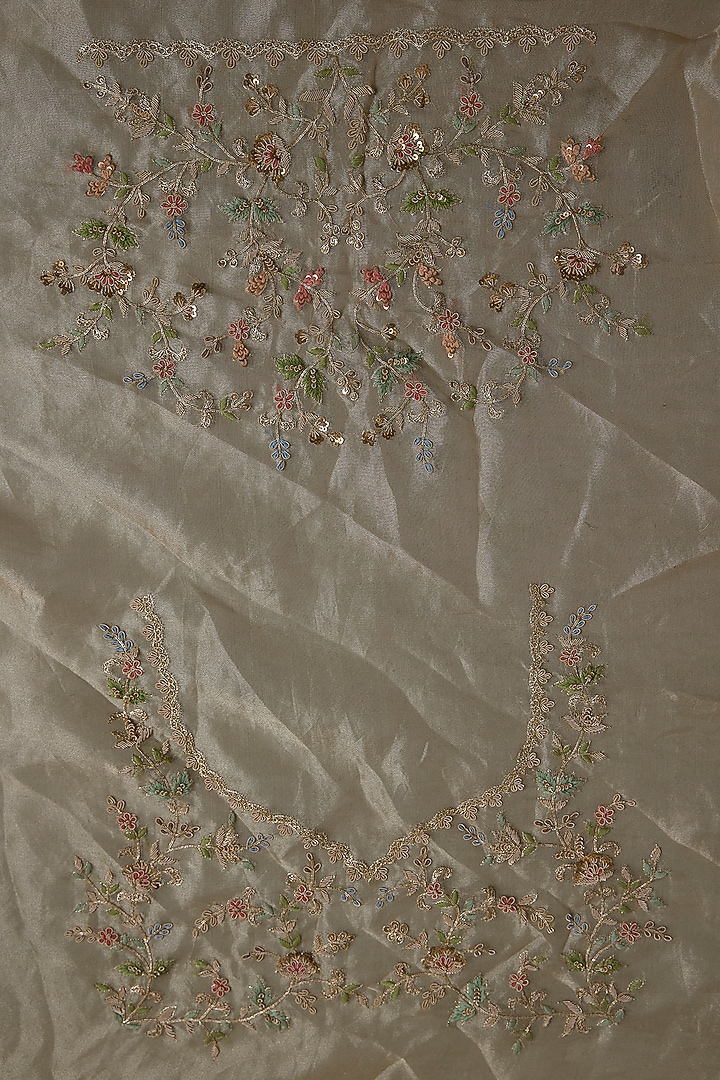 Golden Tissue Hand & Machine Embroidered Bridal Saree Set by Kalighata at Pernia's Pop Up Shop