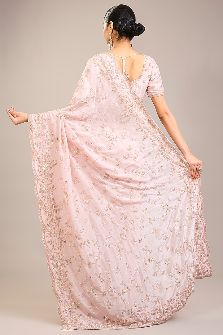 Pink Silk Reception Saree Set by Kalighata at Pernia's Pop Up Shop