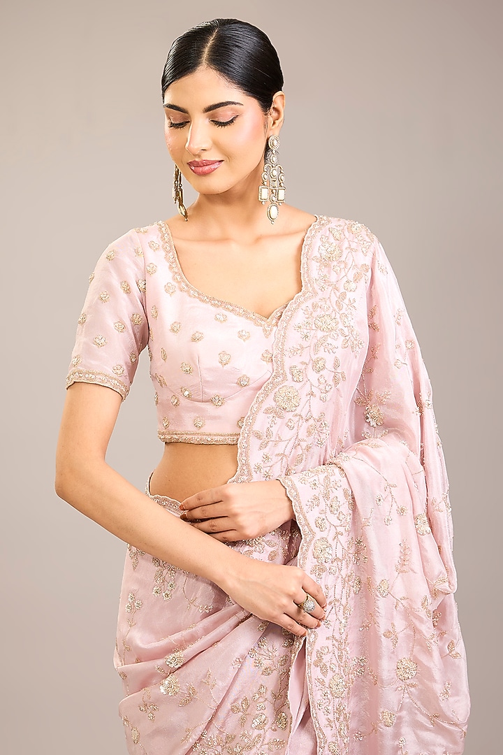 Pink Silk Reception Saree Set by Kalighata at Pernia's Pop Up Shop