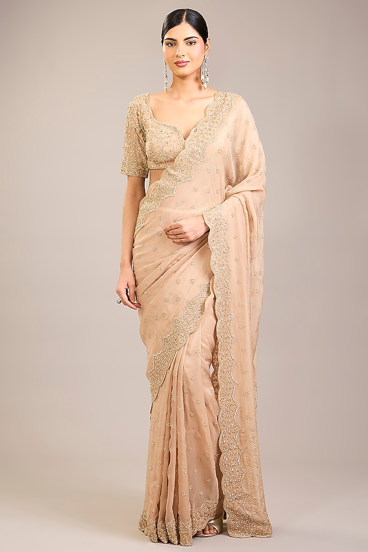 Gold Organza Wedding Saree Set by Kalighata at Pernia's Pop Up Shop