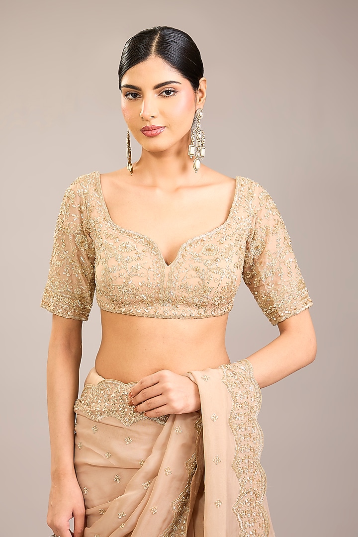 Gold Organza Wedding Saree Set by Kalighata at Pernia's Pop Up Shop