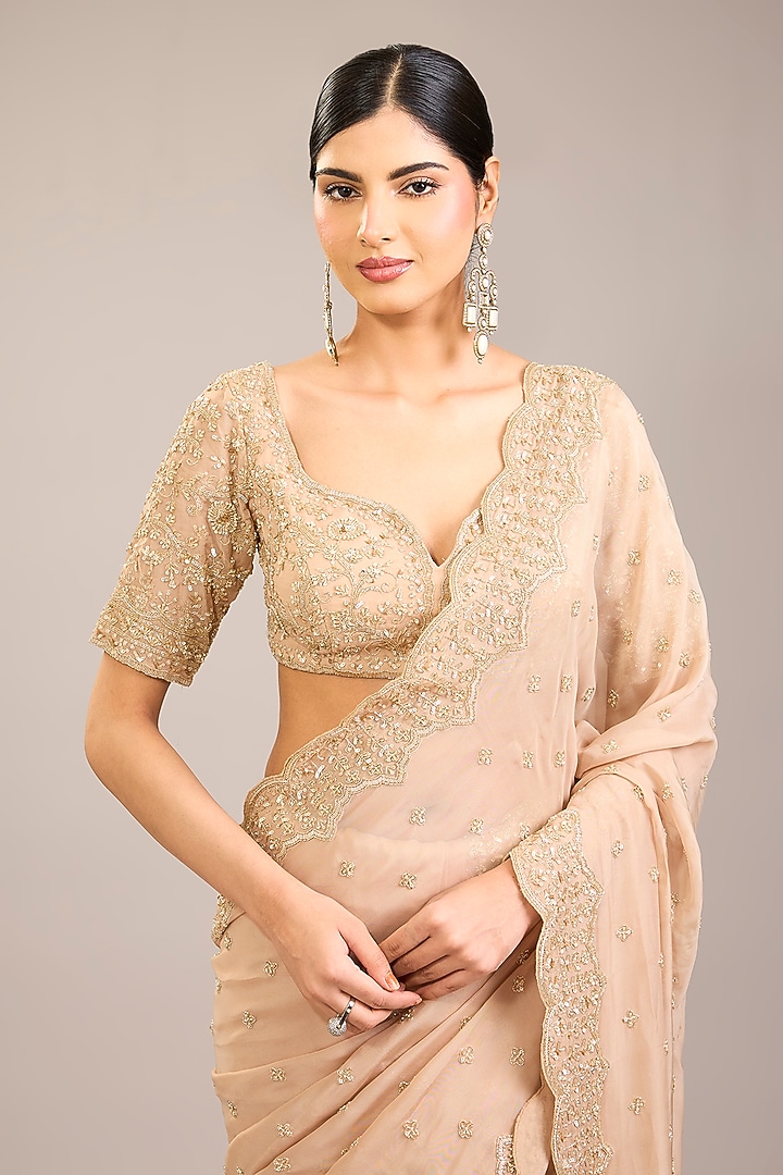 Gold Organza Wedding Saree Set by Kalighata at Pernia's Pop Up Shop