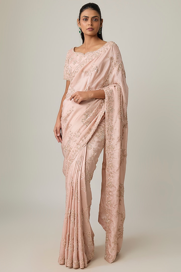 Pink Tissue Reception Saree Set by Kalighata at Pernia's Pop Up Shop