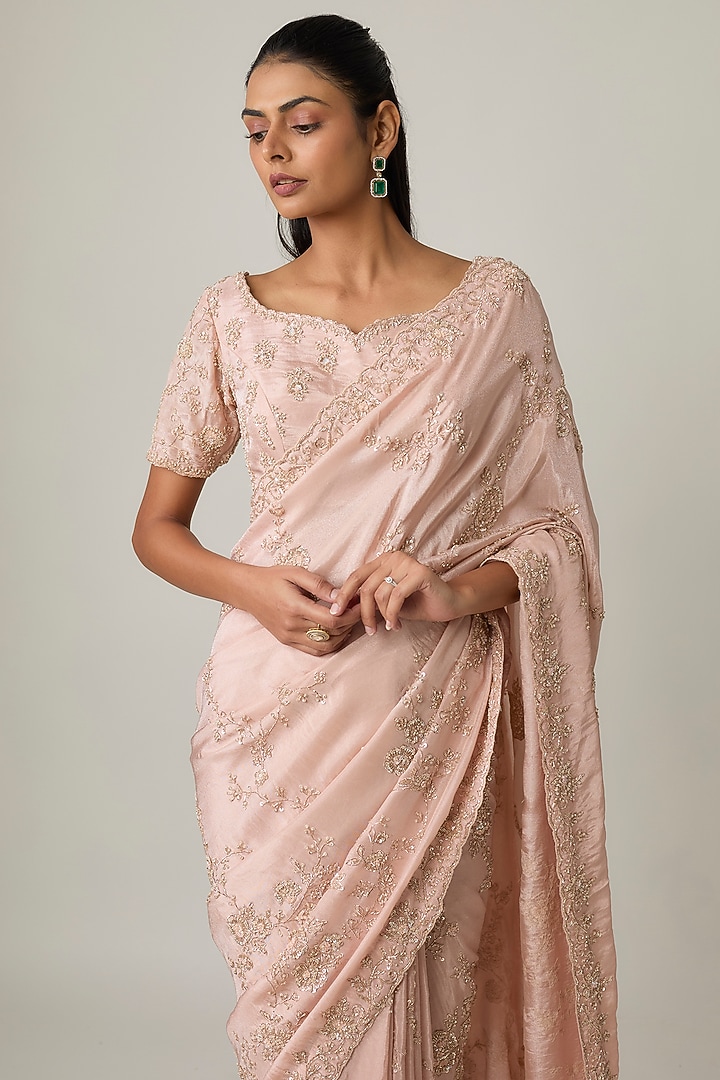 Pink Tissue Reception Saree Set by Kalighata at Pernia's Pop Up Shop