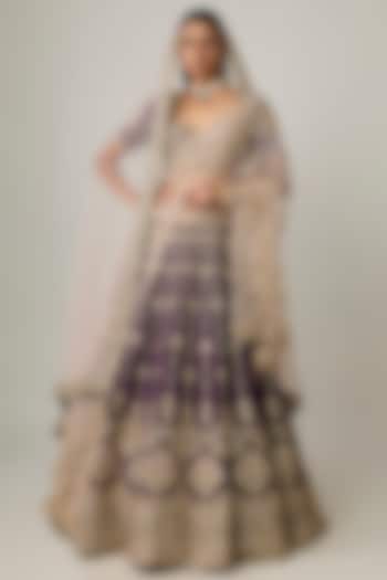 Purple Raw Silk Bridal Lehenga Set by Kalighata at Pernia's Pop Up Shop
