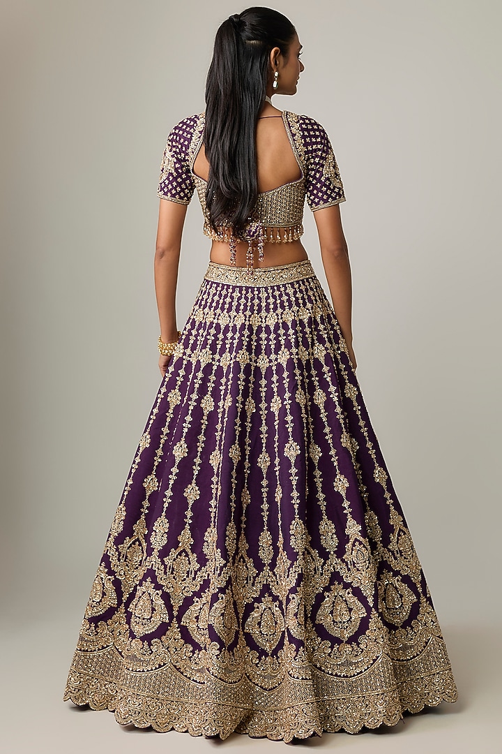 Purple Raw Silk Bridal Lehenga Set by Kalighata at Pernia's Pop Up Shop