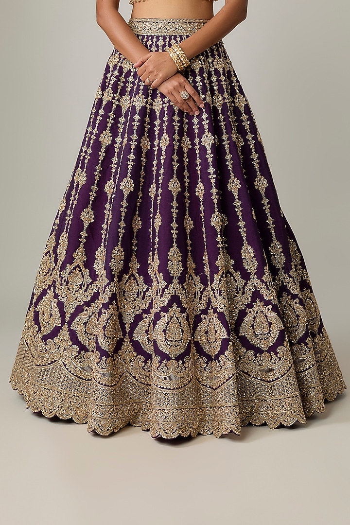 Purple Raw Silk Bridal Lehenga Set by Kalighata at Pernia's Pop Up Shop