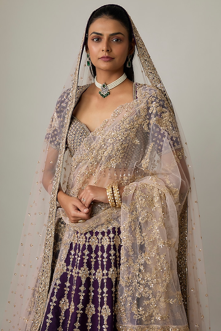 Purple Raw Silk Bridal Lehenga Set by Kalighata at Pernia's Pop Up Shop