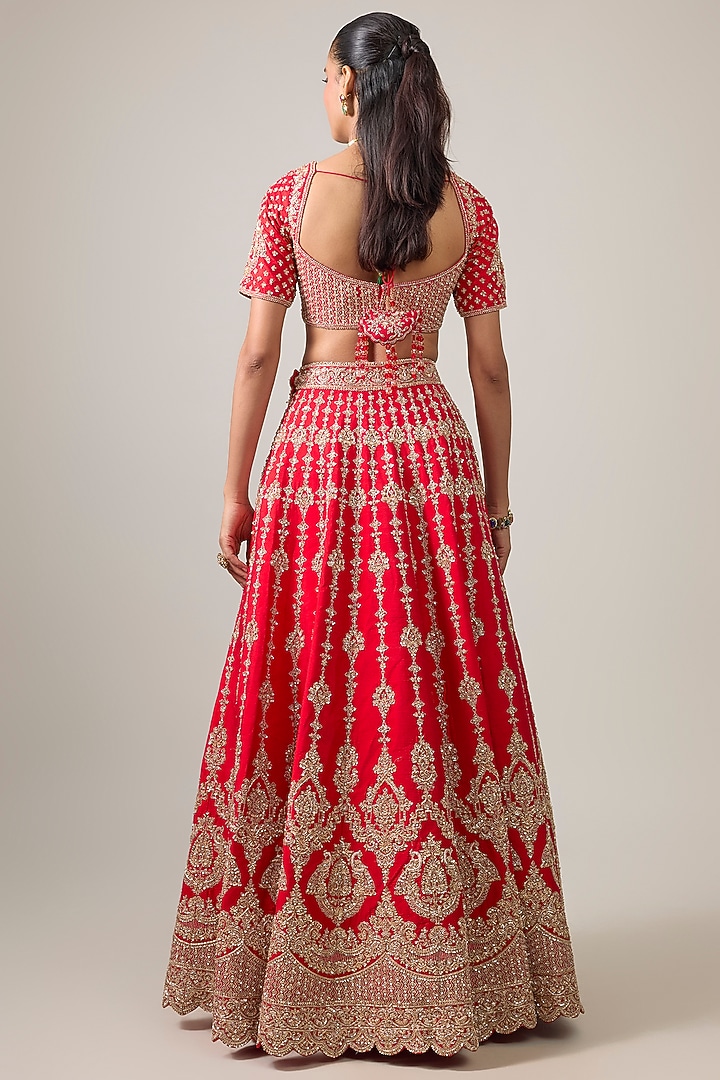 Red Raw Silk Bridal Lehenga Set by Kalighata at Pernia's Pop Up Shop