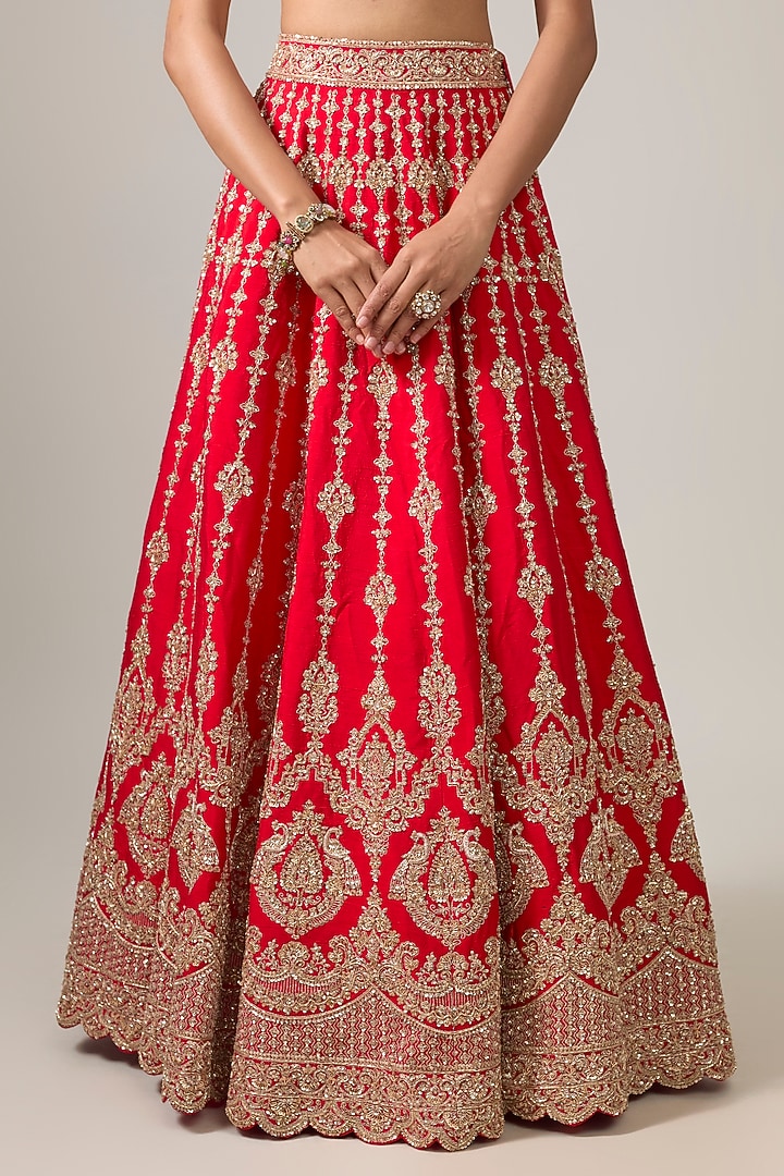 Red Raw Silk Bridal Lehenga Set by Kalighata at Pernia's Pop Up Shop