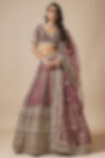 Purple Raw Silk Zardosi Embellished Lehenga Set by Kalighata