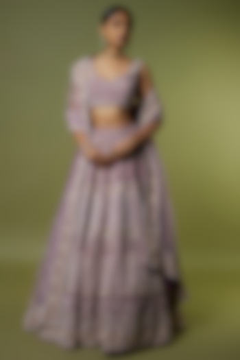 Purple Velvet Zari Hand Embroidered Bridal Lehenga Set by Kalighata at Pernia's Pop Up Shop