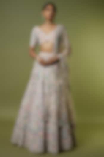 Off-White Raw Silk Zari Hand Embroidered Bridal Lehenga Set by Kalighata at Pernia's Pop Up Shop