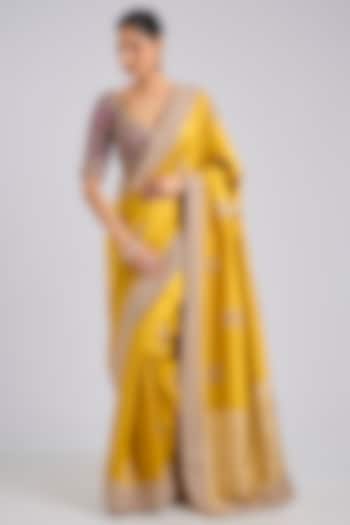 Mustard Tissue Bridal Saree Set by Kalighata at Pernia's Pop Up Shop