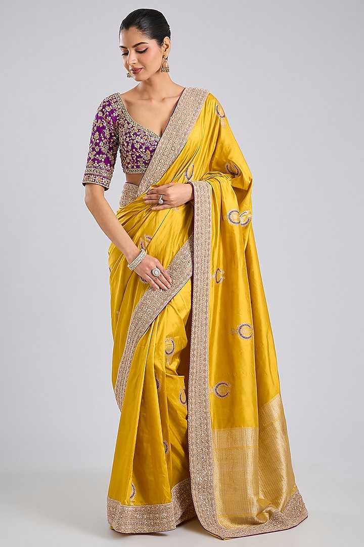 Mustard Tissue Bridal Saree Set by Kalighata at Pernia's Pop Up Shop