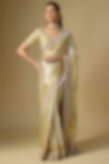 Gold Banarasi Silk Reception Saree Set by Kalighata at Pernia's Pop Up Shop