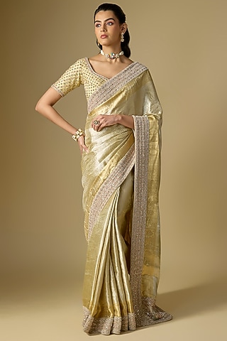 Gold Banarasi Silk Saree Set by Kalighata