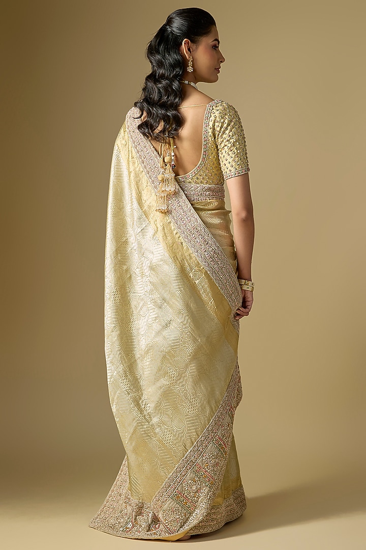 Gold Banarasi Silk Reception Saree Set by Kalighata at Pernia's Pop Up Shop