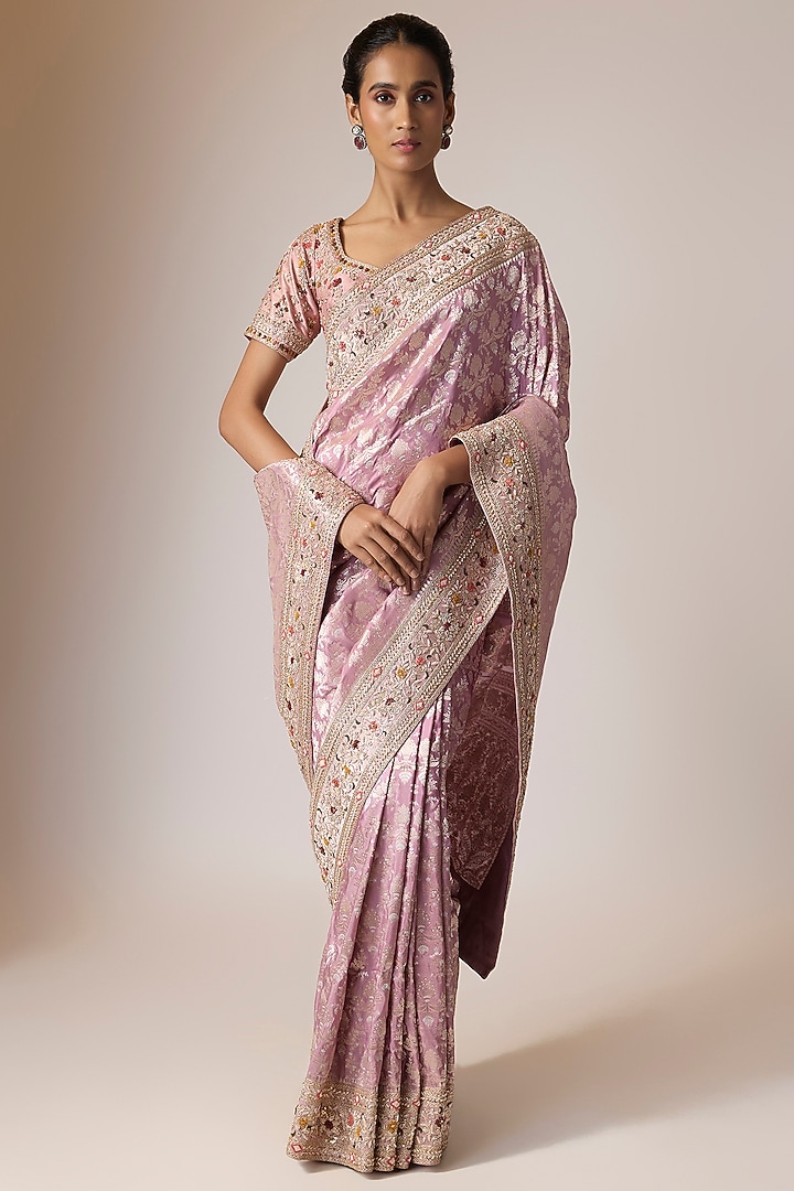 Mauve Banarasi Silk Bridal Saree Set by Kalighata at Pernia's Pop Up Shop