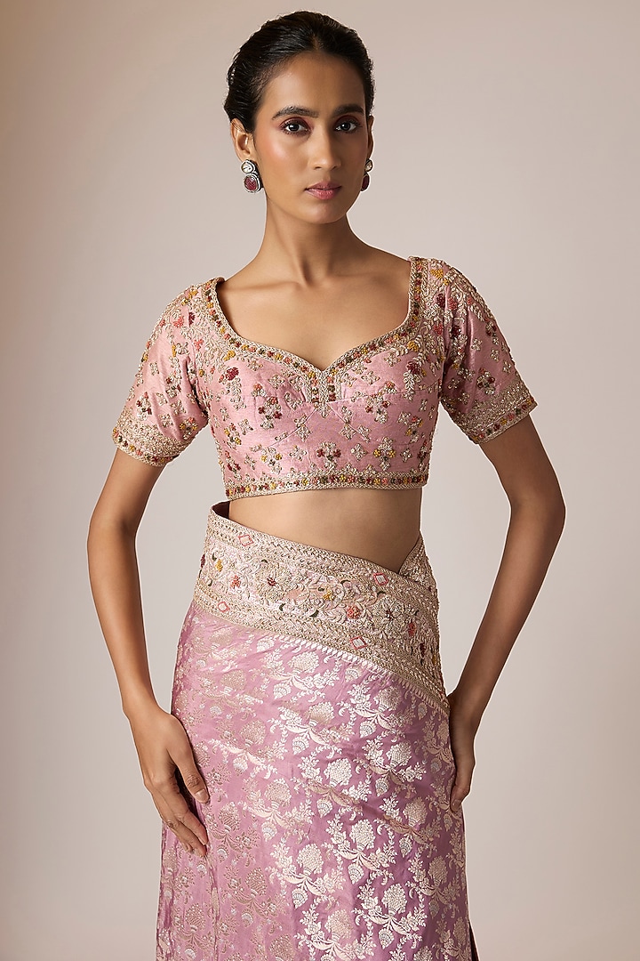 Mauve Banarasi Silk Bridal Saree Set by Kalighata at Pernia's Pop Up Shop