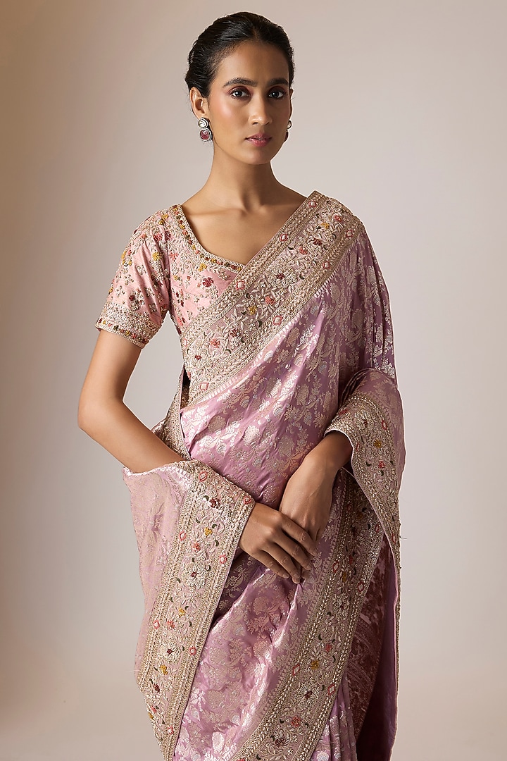 Mauve Banarasi Silk Bridal Saree Set by Kalighata at Pernia's Pop Up Shop