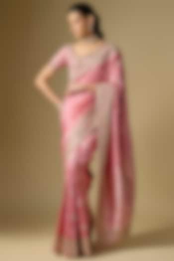 Orange-Rani Banarasi Silk Bridal Saree Set by Kalighata at Pernia's Pop Up Shop