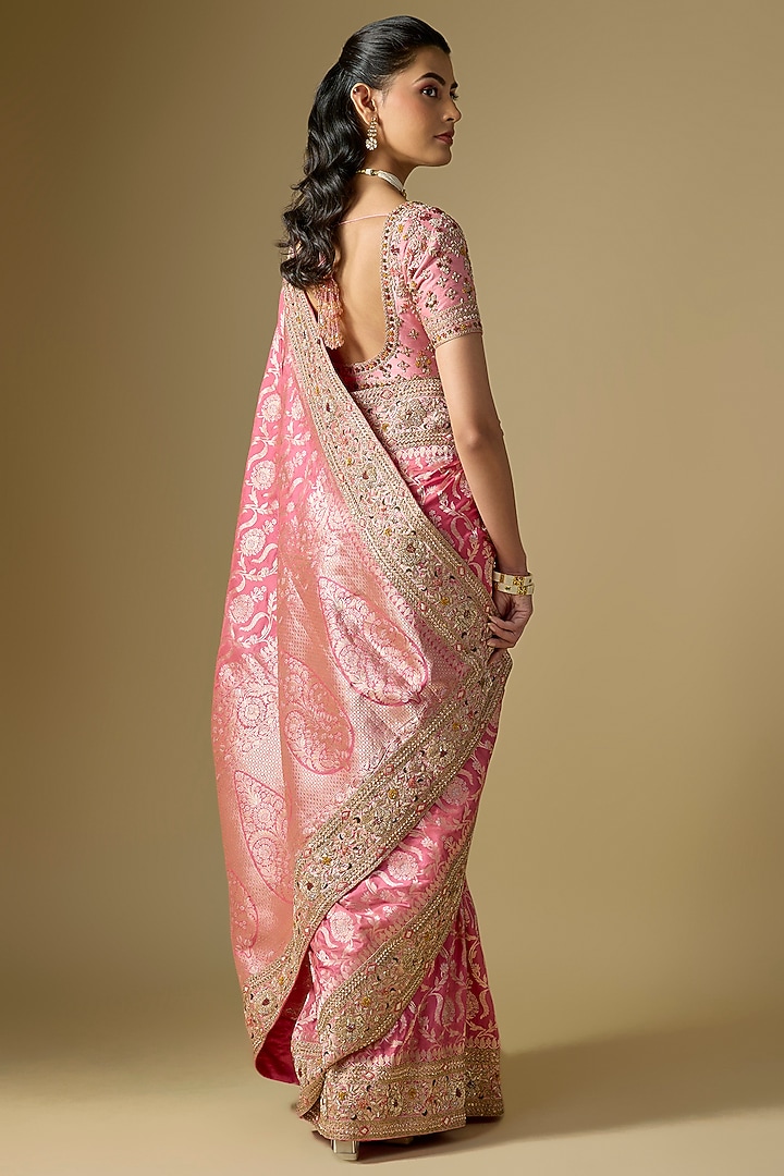 Orange-Rani Banarasi Silk Bridal Saree Set by Kalighata at Pernia's Pop Up Shop