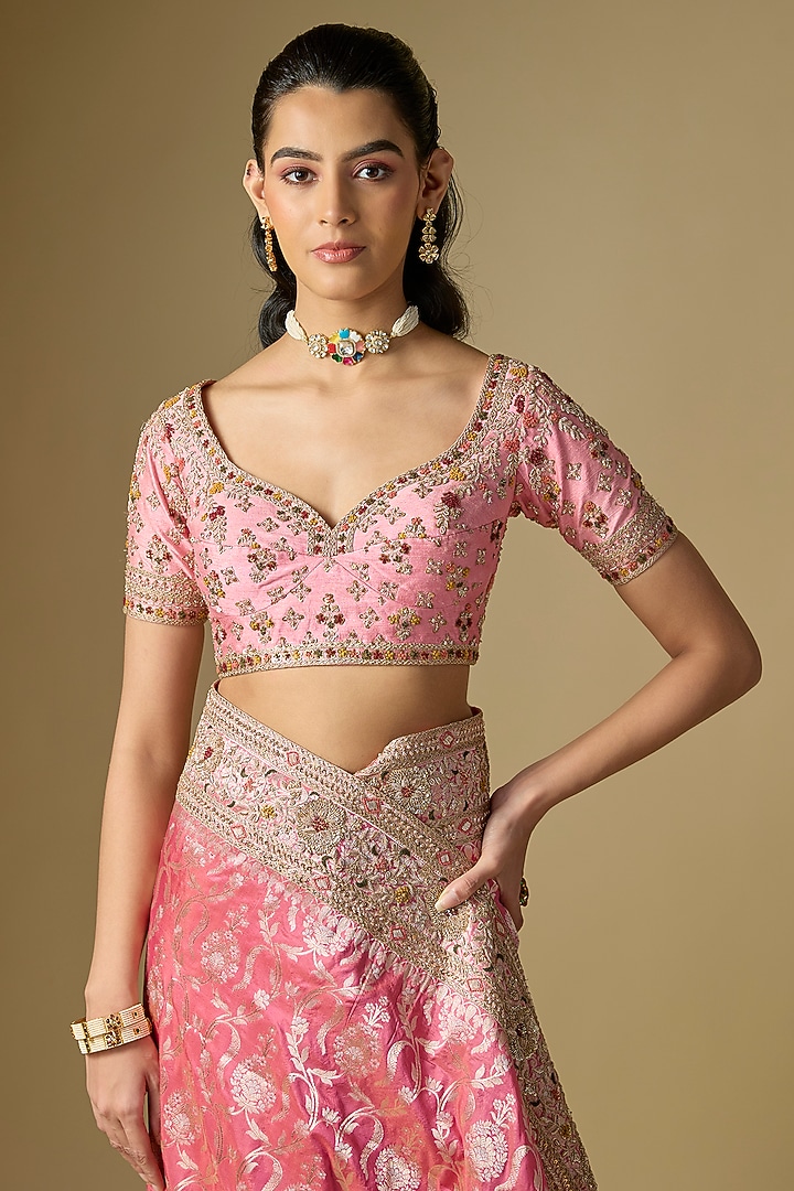Orange-Rani Banarasi Silk Bridal Saree Set by Kalighata at Pernia's Pop Up Shop