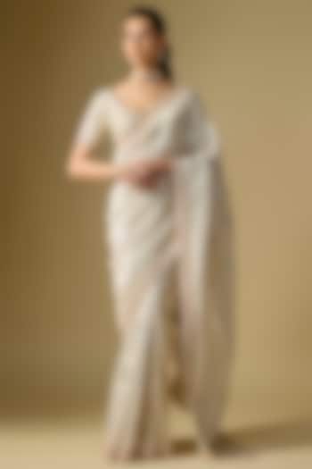 Ivory Banarasi Silk Reception Saree Set by Kalighata at Pernia's Pop Up Shop