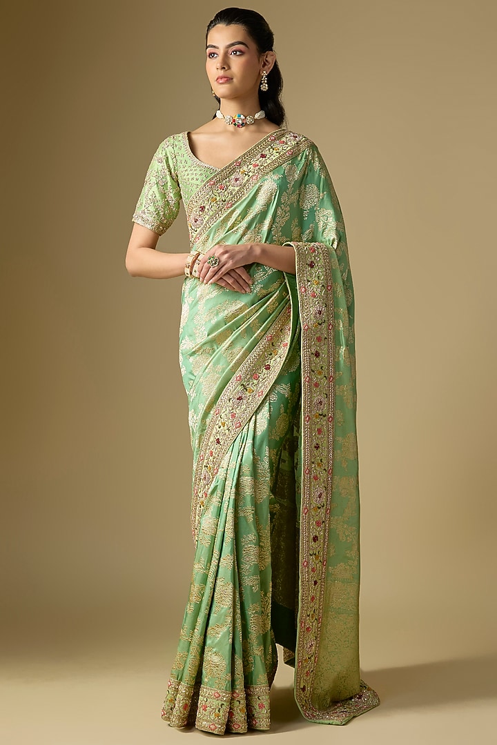 Green Banarasi Silk Bridal Saree Set by Kalighata at Pernia's Pop Up Shop