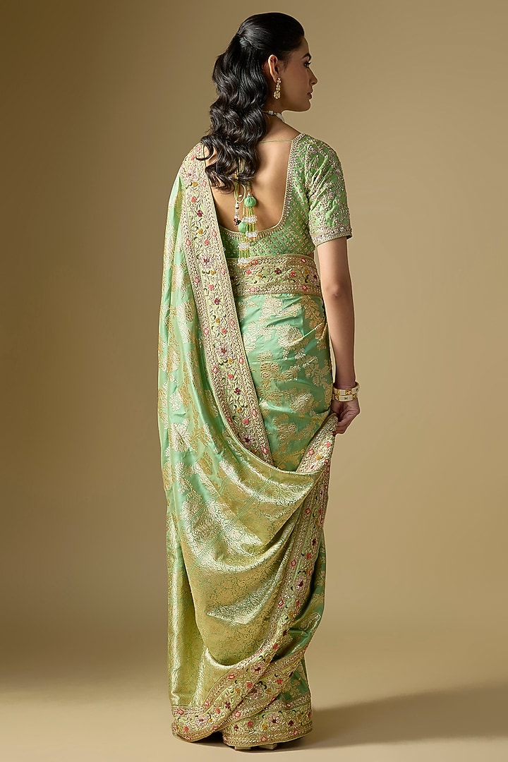 Green Banarasi Silk Bridal Saree Set by Kalighata at Pernia's Pop Up Shop