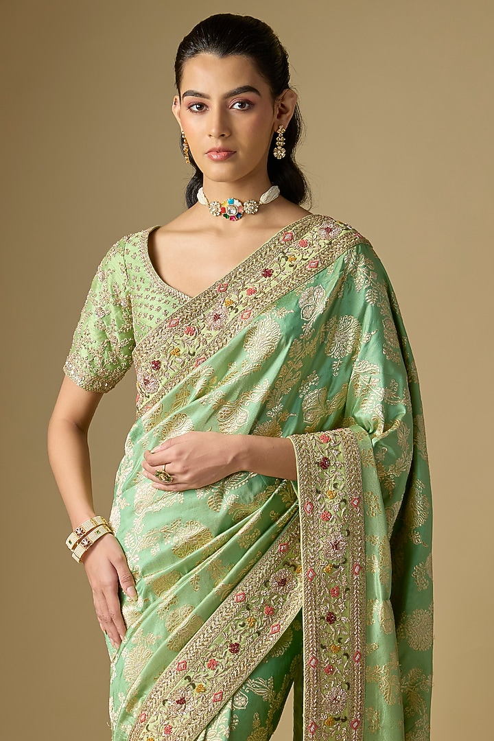Green Banarasi Silk Bridal Saree Set by Kalighata at Pernia's Pop Up Shop