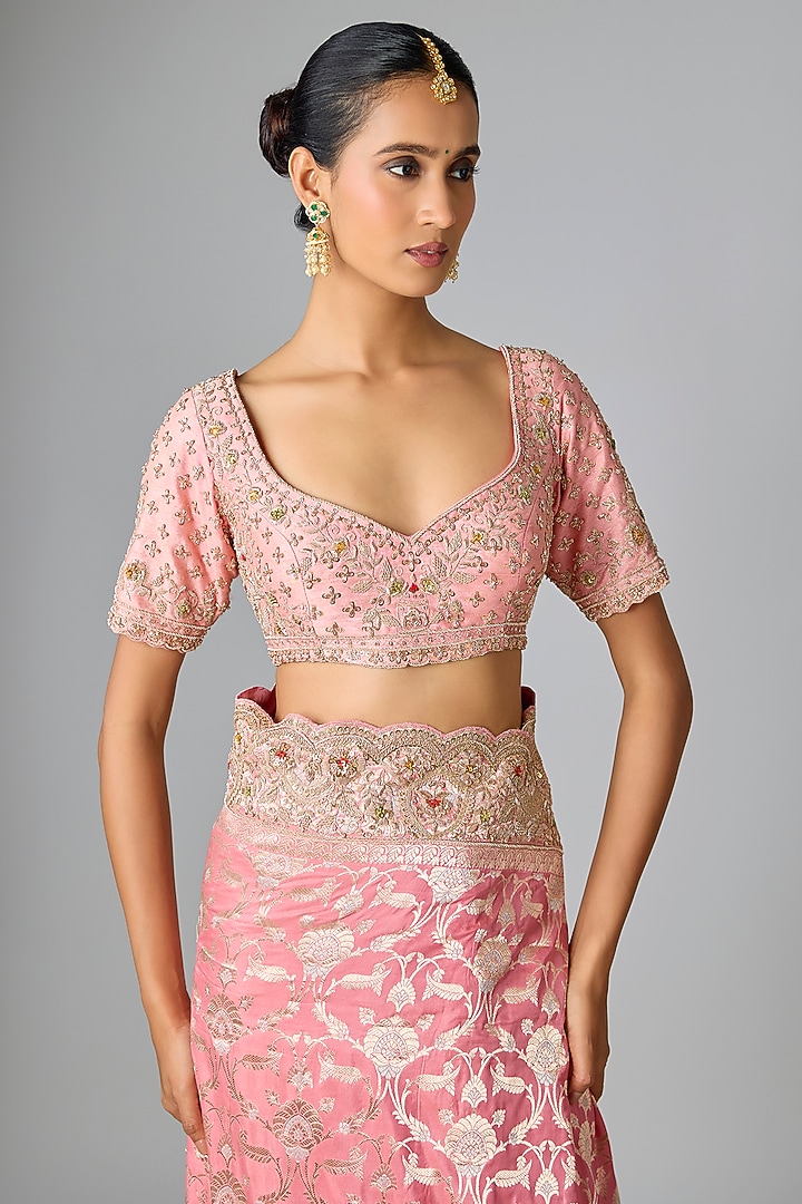Pink Banarasi Bridal Saree Set by Kalighata at Pernia's Pop Up Shop
