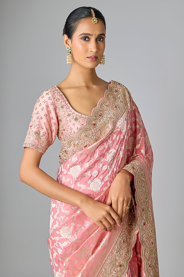 Pink Banarasi Bridal Saree Set by Kalighata at Pernia's Pop Up Shop