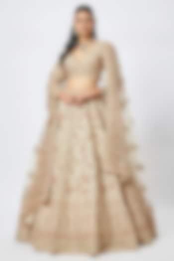 Ivory Raw Silk Hand & Machine Embroidered Bridal Lehenga Set by Kalighata at Pernia's Pop Up Shop
